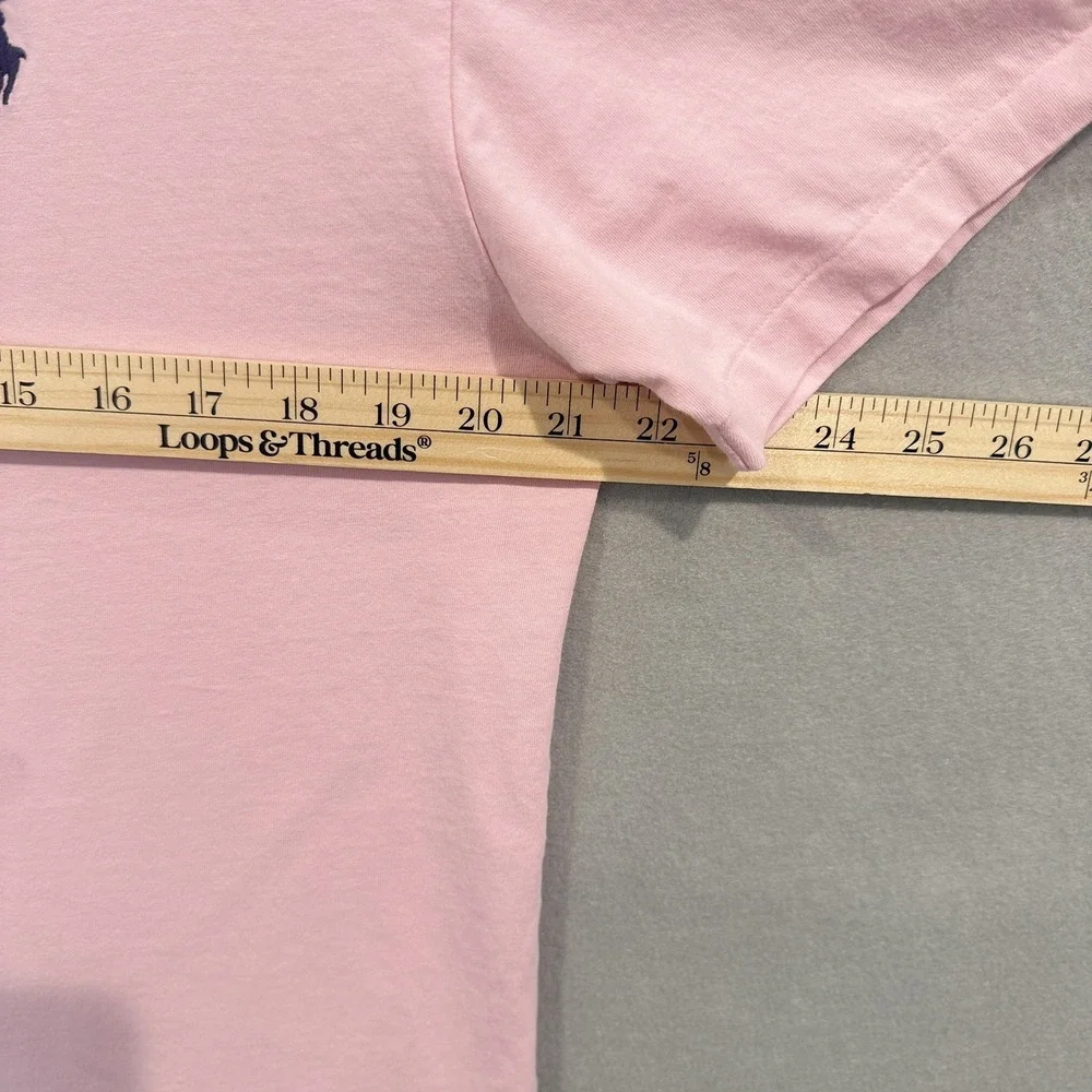 Polo Ralph Lauren Classic Fit Pink V-Neck Short Sleeve Cotton Navy Logo Tee M